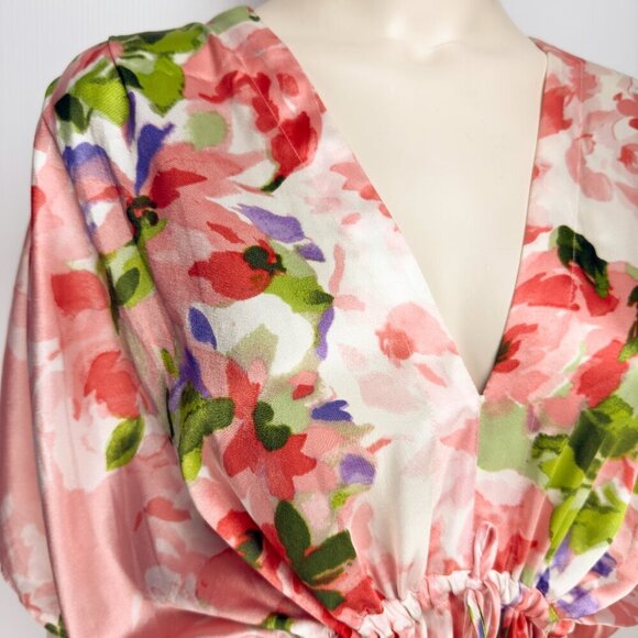 OSCAR DE LA RENTA Vtg Satin Pink Floral Luxury Maxi Haute Couture Dress S/M - Picture 4 of 16